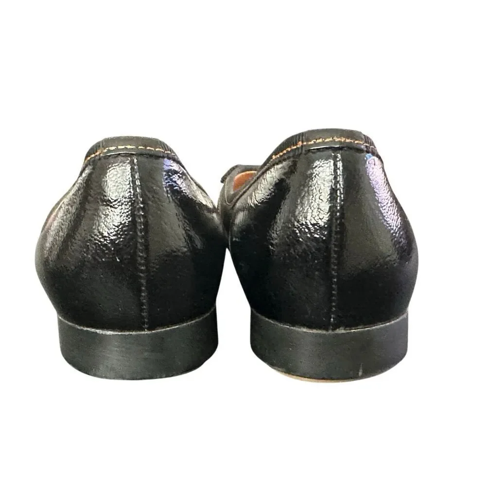 Salvatore Ferragamo Black Patent Ribbon Logo Flats Size 7 1/2